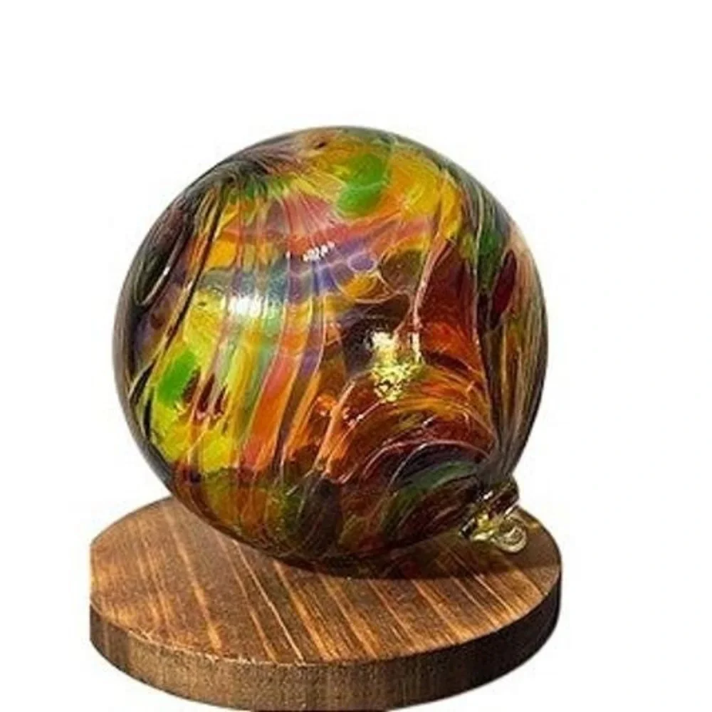 Vintage Kugel Style Hand Blown Glass Ornament Multi-color Swirl Bauble‎